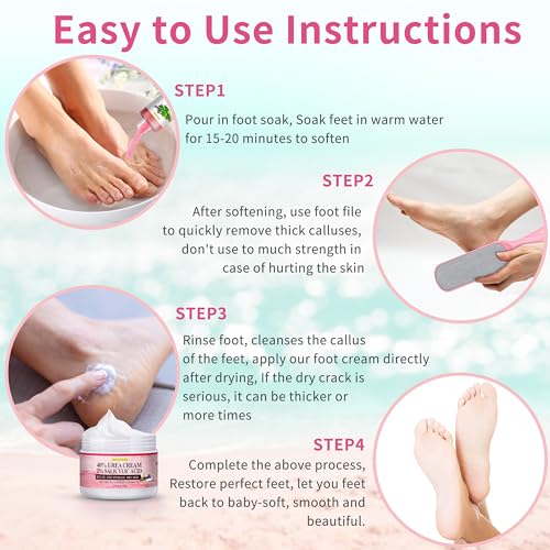 Foot Spa Soak Pedicure Kit, Aloe Lavender Foot Soak Salts, Foot File, Urea Cream for Dry, Cracked Feet - Foot Care for Women Men ﻿