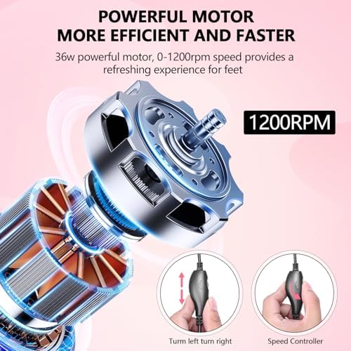 Professional Electric Foot Callus Remover 1200 RPM Adjustable Speed Metal Foot Grinder for Dead Skin Automatic Heel Sander with Replacement Sandpaper Discs for Women Men Feet Pedicure Tools (Black)