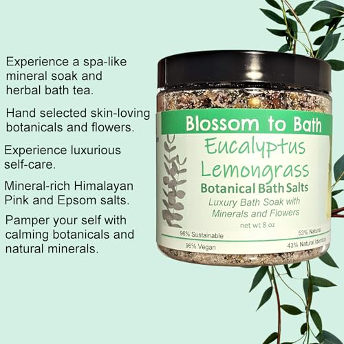 Eucalyptus Lemongrass Botanical Bath Salts (8 ounce) - Pure Essential Oil Fragrance - Adds Luxury And Minerals To The Bath with a Herbally Clean Natural Scent