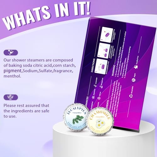 Shower Steamers, Shower Bombs with Natural Fragrance, Self Care& Relaxation, Mother's Day, Christmas Birthday for Women and Mom, Individually Packaged, Purple Set 2 Packs（12 Tablets）