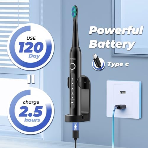 Sonic Electric Toothbrush for Adults, Rechargeable Electric Toothbrushes with Case, Travel Toothbrush Set, Power Toothbrush with Holder, USB C 5 Modes, 2.5 Hours Charge for 120 Days