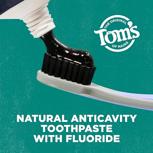Tom's of Maine Natural Activated Charcoal Toothpaste with Fluoride, Peppermint, 4.0 Oz (Pack of 3)