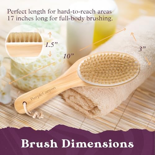 Purple Canyon Exfoliating Dry Brush | Natural Bristles and Ergonomic Birchwood Handle | Body Brush for Lymphatic Drainage and Skin Care