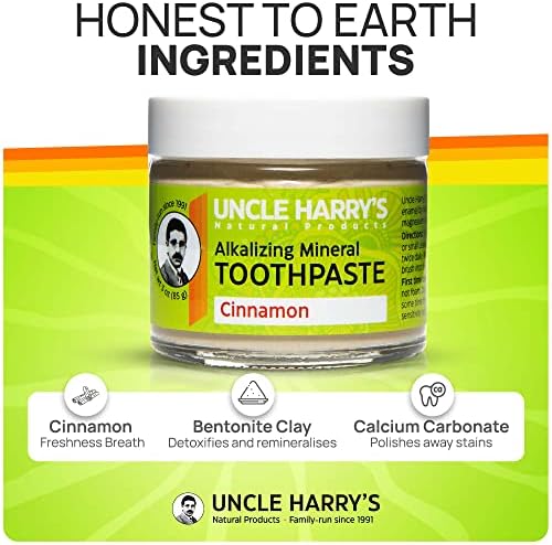Uncle Harry's Cinnamon Remineralizing Toothpaste | Natural Whitening Toothpaste Freshens Breath & Promotes Enamel | Vegan Fluoride Free Paste (4 pack)
