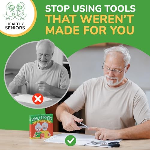 Toenail Clippers for Seniors Thick Toenails - 4-Piece Heavy Duty Nail Clipper Set with Podiatrist Grade Tools, Wide Jaw and Rotating Head Clippers for Elderly Adults
