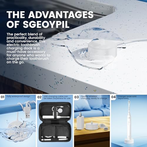Electric Toothbrush Charger Base Waterproof Compatible with Philips Sonicare 5300 4100 3100 2100 1100 Series HX3681 HX3661 HX3641 Rechargeable Power Brush Replacement Battery USB Charging Stand- White
