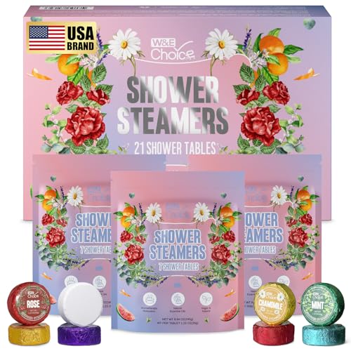 W&E Choice Shower Steamers Aromatherapy - Shower Bombs with Natural Essential Oils for Daily Relaxation & Stress Relief, Birthday Gifts for Women & Men, Gift for Women& Men, Mom, Teen 21 Pack