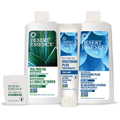 Desert Essence Tea Tree Oil Mouthwash - 16 Fl Ounce - Pack of 6 - Natural Refreshing - Spearmint Flavor - Helps Reduce Plaque Buildup - Refreshes Mouth & Gums - Vitamin C - Oral Care - No Parabens