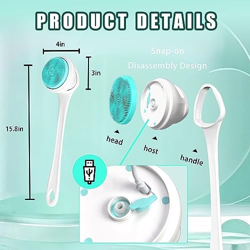 Electric Body Scrubber for Shower - Rechargeable Waterproof Exfoliating Brush with 5 Replaceable Brush Heads, Deep Cleansing & Massage, Ideal for Sensitive Skin & Back Cleanser