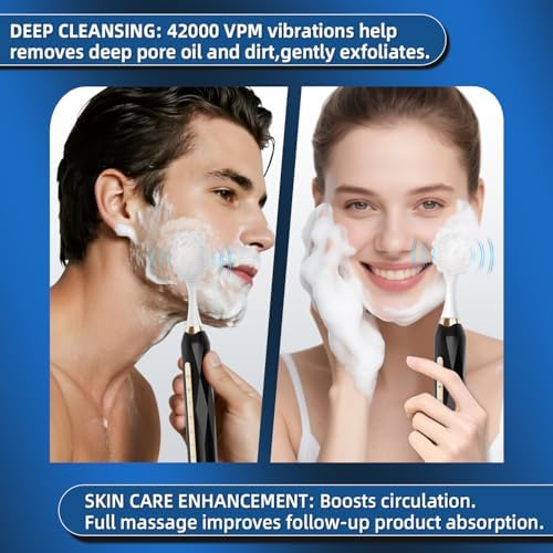 Electric Toothbrush Set, Equipped with 12 Brush Heads and 1 face Brush Head, IPX8 Waterproof, 42000 high-Frequency Vibration, Ultra Whitening Toothbrush for Adults,Black