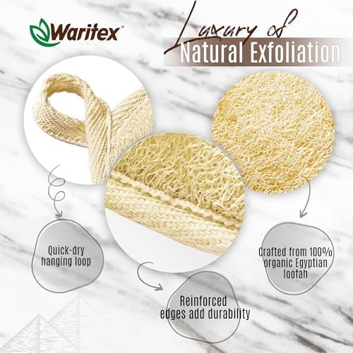 Egyptian Loofah Exfoliating Body Scrubber with Hand Strap, Oval Shower Pads Made from Natural Egyptian Loofah Fibers, Gentle Cleansing for Face and Body, for Men and Women 2 Count (1 Pack)