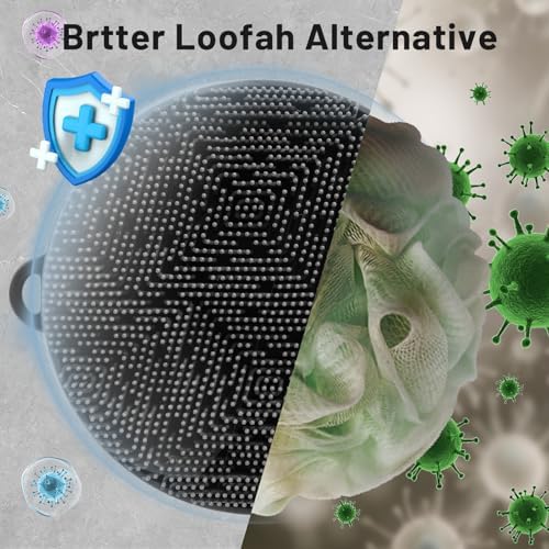 Silicone Back Scrubber for Shower, 2025 Upgrade 16 Inch Detachable Long Handle Body Brush, Loop Bristles Shower Brush for Exfoliating, Deep Cleansing for Men & Massage Can Produce Rich Foam