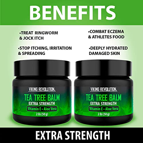 Viking Revolution Tea Tree Oil Cream - Super Balm Athletes Foot Cream - for Eczema, Jock Itch, Ringworm, Nail Treatment - Soothing Skin Moisturizer for Itchy, Scaly, Cracked Skin, 2 Ounce (Pack of 2)