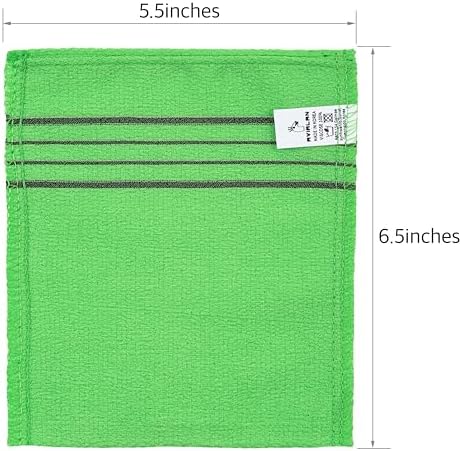 Exfoliating glove body wash loofah korean skin care face lip body scrub dry brushing body brush foot back scrubber (Green+Yellow+Red, 12 pack)