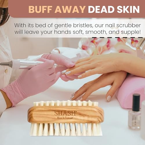 Made in Germany - SHASH + KELLER 100% First Cut Boar Bristle Nail Brush - Gently Removes Dirt and Grime for Clean Hands - Exfoliates Skin for Soft, Smooth Texture, Wood (Olive)