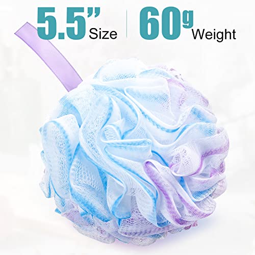 Shellwei 32 Pcs Bath Sponge Shower Loofahs Bulk 60 g Charcoal Body Shower Large Mesh Puff Soft Scrubber for Men and Women Exfoliating Pouf Balls with Bathing Accessories