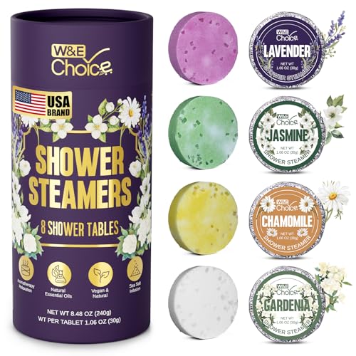 W&E Choice Shower Steamers Aromatherapy - Shower Bombs with Natural Essential Oils for Daily Relaxation & Stress Relief, Birthday Gifts for Women & Men, Mom, Teen 8 Pack