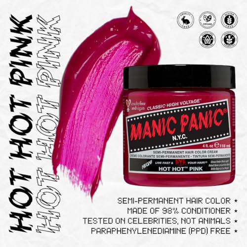 MANIC PANIC Classic Hot Hot Pink Semi Permanent Hair Color - Neon Pink Hair Dye for Women & Men That Lasts 4-6 Weeks - Vegan, Ammonia & Cruelty-Free - Create & Mix Custom Shades (8oz)