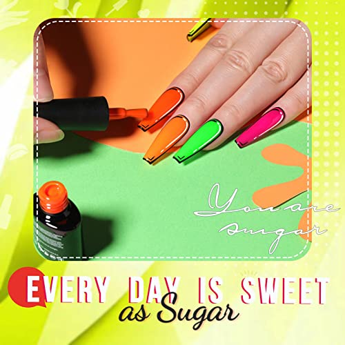 UR SUGAR Neon Gel Nail Polish Set, 12 Colors Hot Pink Orange Yellow Green Blue Red Purple Neon Pastel Color Spring Summer Nail Polish Kit Fluorescent Gel Polish Set for Home DIY Manicure Nail Salon