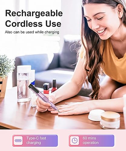 Electric Nail Drill Cordless, Electric Nail File Buffer Drill Machine for Natural Acrylic Gel Nails, Rechargeable Electric Manicure Pedicure Set
