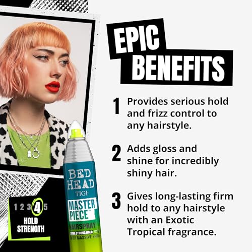 TIGI Bed Head Masterpiece Shiny Hairspray with Strong Hold - For All Hair Types - Extra Strong Hold & Shiny Finish - Use on Dry Hair - Premium Hair Care Products for Women & Men - 10.3 oz (Pack of 2)