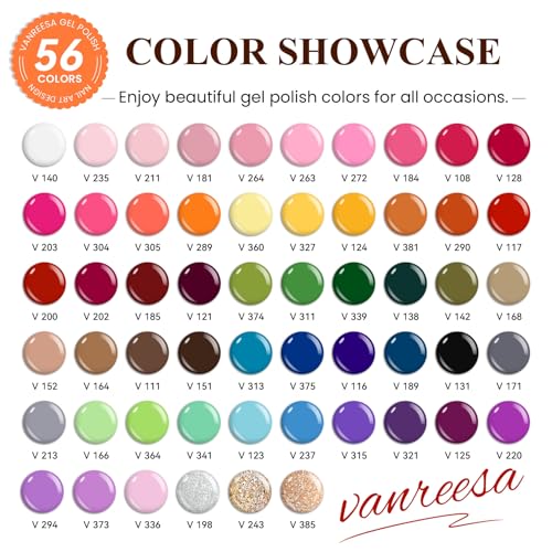 VANREESA Gel Nail Polish Kit with U V Light 74 Pcs Gel Polish Nail Set 56 All Season Colors Nail Polish Set + Base and 4 Effects Top Coat with Manicure Tools Complete Nail Kit Gifts for Women