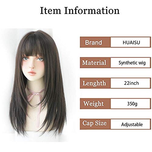 Long Black Straight Hair Wig with Bangs Synthetic High Density Long Hair Wig for Women