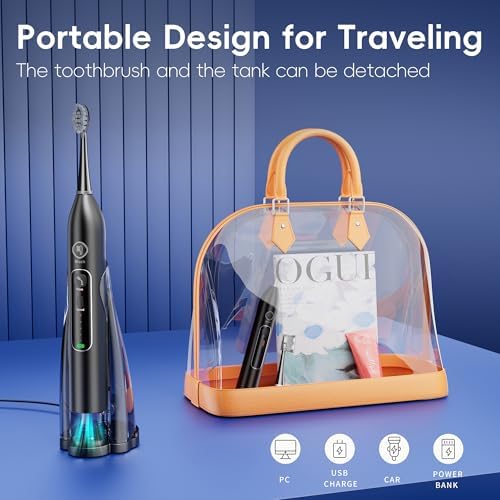 Electric Toothbrush with Water Flosser Combo, 3 Sonic Cleaning Modes, 5 Flossing Speeds, 4 Brush Heads, Portable Flossing Toothbrush for Adults Teeth Cleaning for Plaque Removal