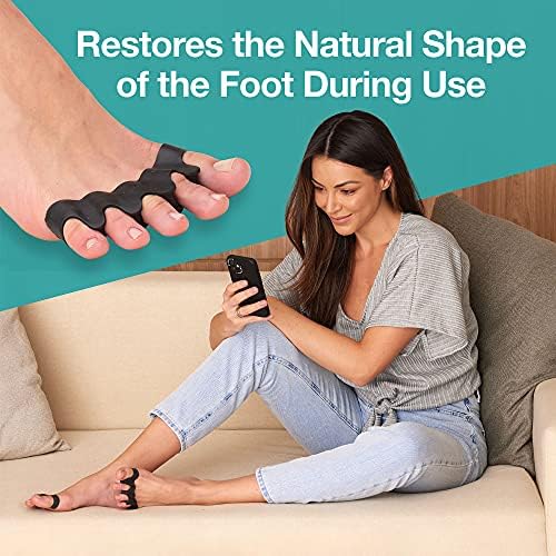 ZenToes Silicone Toe Spacers and Separators for Correct Toe Alignment, Bunion Relief, Hammertoe Straightener, Gel Orthopedic Corrector - 2 Pairs (Black)