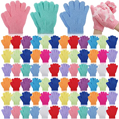 Tegeme 100 Pcs Exfoliating Gloves Bulk Double Sided Nylon Colorful Bath Shower Gloves for Men Women Beauty Spa Massage Shower Deep Clean Body Skin Scrubber Bathing Accessories,13 Colors