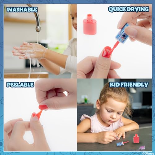 Townley Girl Disney Stitch 15 Piece Water-Based Nail Art Activity Makeup Set, Includes Nail Polish, Nail Brush and Nail Files, For Parties, Sleepovers and Makeovers, Ages 6