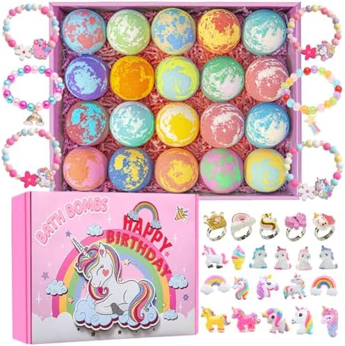 Unicorn Bath Bombs for Girls Kids, 20 Pack Bath Bombs Gift Set with, Handmade Bath Bombs for Girls with Surprise Inside, Birthday Children's Day Halloween Christmas Gifts