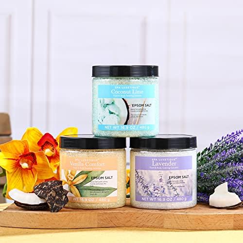 Bath Salts for Soaking, Spa Luxetique Epsom Salts Gifts Set for Women, 3.17lbs Bath Salts for Women, Epsom Salts for Soaking, Mother's Day Christmas Gifts for Woman Mom
