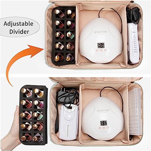 Ethereal Nail Polish Organizer Case Holds 50+ Bottles(15ml/0.5fl.oz) and Nail Lamp, Double Layer Nail Polish Storage Bag for Nail Kit, Manicure Tools, Green