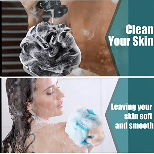 Shellwei 32 Pcs Bath Sponge Shower Loofahs Bulk 60 g Charcoal Body Shower Large Mesh Puff Soft Scrubber for Men and Women Exfoliating Pouf Balls with Bathing Accessories