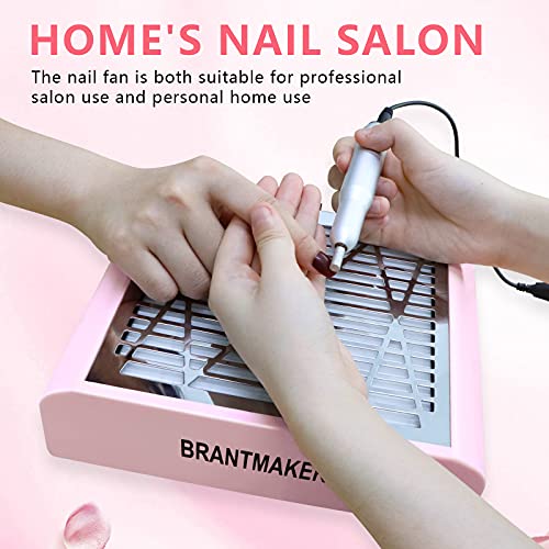Nail Dust Collector with Brush and 2 Reusable Filters, 60W Vacuum Dust Fan for Acrylic Nails (pink)