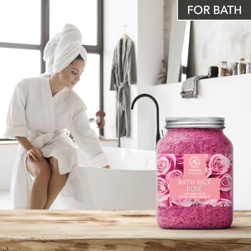 Rose Bath Salts 46 Oz - Natural Rosewood Oil & Rose Extract - Best for Relaxing - Good Sleep - Beauty - Bathing - Body Care - Wellness - Relax - Aromatherapy - Spa