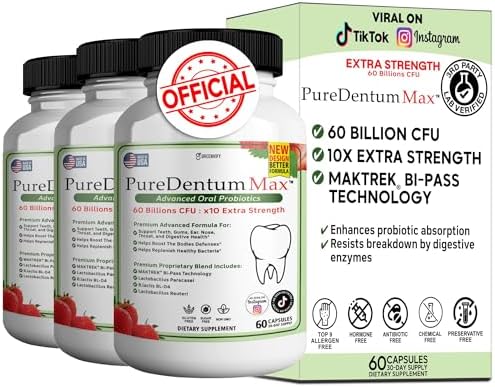 PureDentum for Gums and Teeth Health & Fresh Breath - 40 Billion CFU Advanced Oral Probiotics for Mouth Bad Breath, Capsule Supplement - 3 Pack