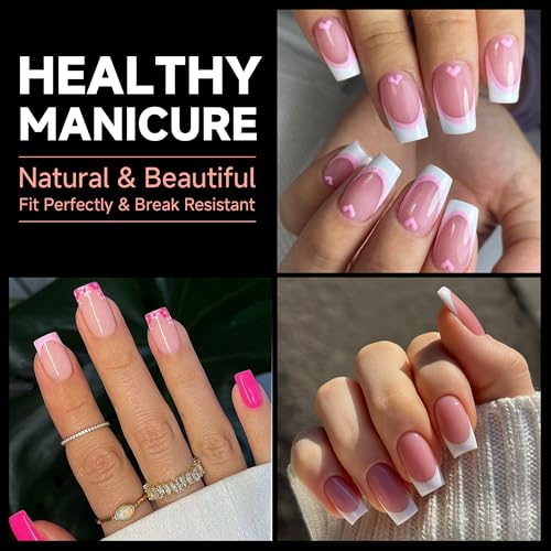 UNA GELLA Short Square Nail Tips Pre-buff Soft Gel Nail Tips Matte Square False Nails Tips Acrylic Full Cover 504Pcs 15Sizes Gelly Press On Nails Fake Nails Tips for Nail Extension DIY Salon