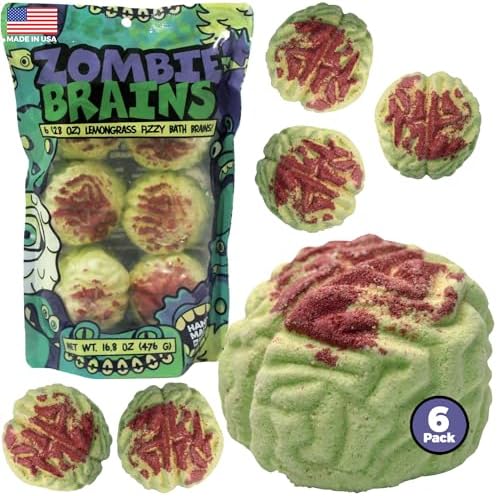 Zombie Brain Bath Bombs- 6-Pack Bath Bombs for Boys Girls- Halloween Gifts for Kids- Fun Boo Basket Stuffers for Kids - Natural, Child-Safe Ingredients - No Choking Hazard, No Dyes-16.8oz