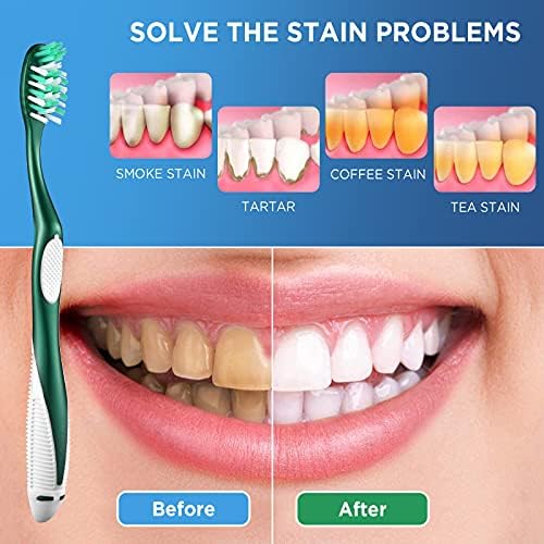 Firm Toothbrushes with Covers for Adults, Cross Hard Bristles, with Built in Tongue Scraper, 6 Count