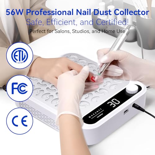 Makartt Nail Dust Collector - Professional Powerful Suction Larina Dust Cleaner with LED Display, Adjustable Speed, Reusable Filter, and Strainer Panel for Acrylic Nails Polishing Manicure Salon Home