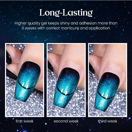 MIZHSE 8 Colors 9D Cat Eye Gel Nail Polish, Upgraded Magnetic Gel Polish Kit with Magnet Stick, Galaxy Chameleon Effect Silky Cat Eye Nail Polish Soak Off Nail Art Salon Manicure Home Ladies Gift