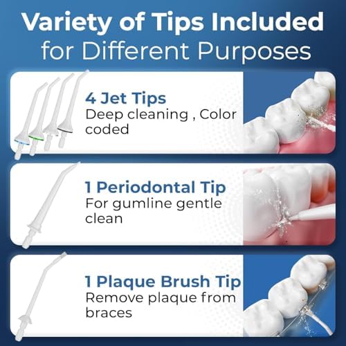 Water Flosser Cordless Pick for Teeth, 4 Modes, Gentle on Gums, Removes Plaque & Food Particles, B. WEISS High-Power, Rechargeable & Waterproof Oral Irrigator; 6 Tips Included, Porcelain White