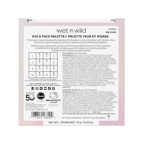 wet n wild Hello Kitty Eye & Face Palette, 2 Bold Richly Pigmented Palettes, Multi-Functional Buildable and Blendable Formula, Cruelty-Free & Vegan - Big Smile