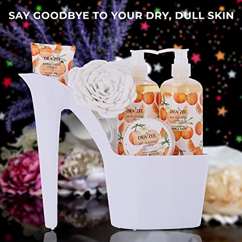 Luxury Spa Gifts for Women – 8 Pc Citrus Scented Bath and Body Set with Bubble Bath, Lotion & More – Luxury Self Care Kit for Wife, Mom, Girlfriend, Birthday Gifts for Women by Draizee