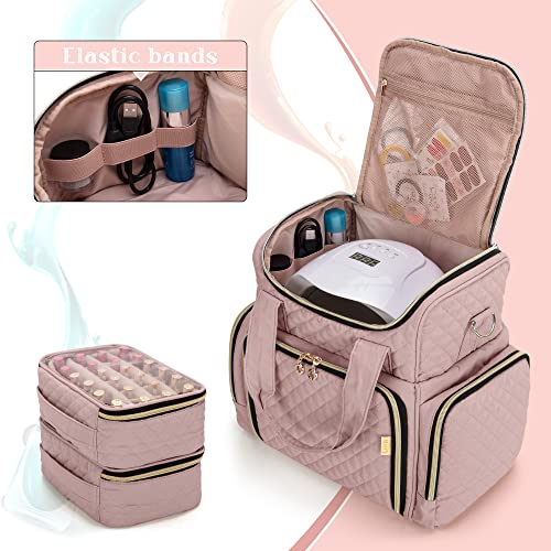 LUXJA Nail Polish Organizer Holds 48 Bottles and a Nail Lamp, Nail Polish Case with 2 Removable Bags and Tools Storage Pockets (Patent Pending), Pale Rose