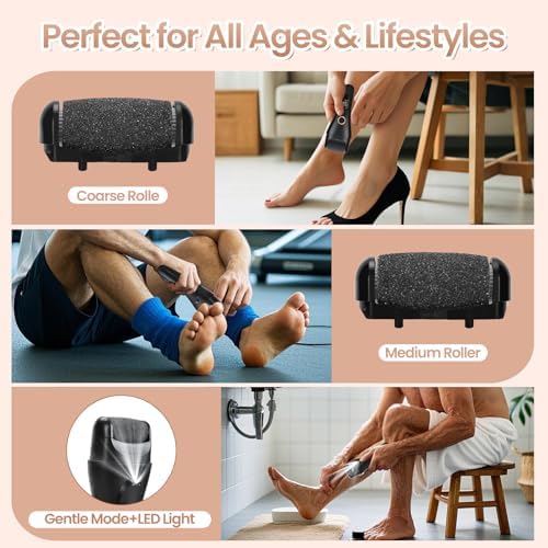 Electric Callus Remover for Feet Rechargeable - 3-Speed Adjustable Electronic Foot Filer, Effortless Smooth Feet from Hard Cracked Dry Dead Skin at Home - Pedicure Gifts for Women Men