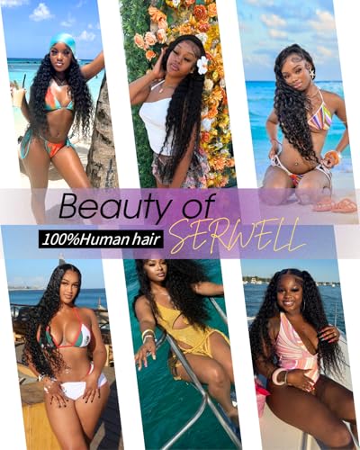 serwell 28 Inch Water Wave Lace Front Wigs Human Hair 13x6 HD Lace Front Wigs Human Hair 200% Density Wet and Wavy Lace Front Wigs Human Hair Glueless Deep Wave Lace Front Wigs Pre Plucked