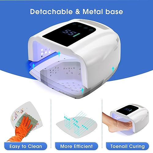 UV LED Nail Lamp 96W, Rechargeable UV Light for Gel Nails with Metal Base, Auto Sensor and 4 Timer Settings, Salon Quality UV Nail Light(White)